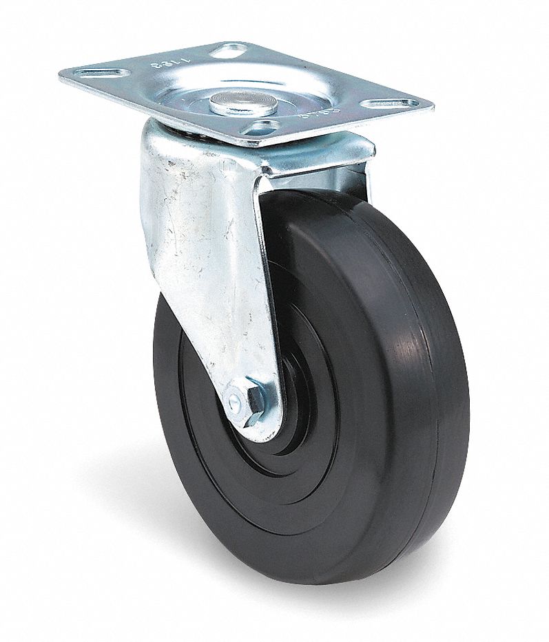 Swivel Plate Caster, Rubber, 4 in., 200 lb.