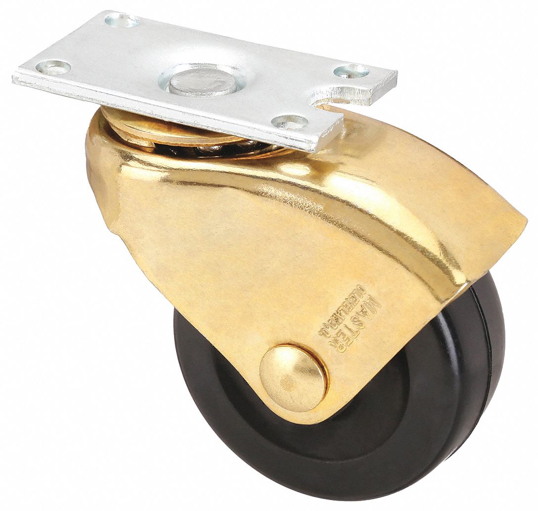 Plate Caster: Swivel, No Brake, Rubber, 2 in Wheel Dia, 7/8 in Wheel Wd, Ball