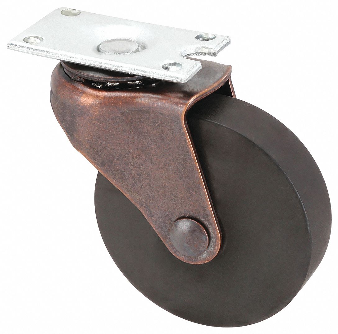 Plate Caster: Swivel, No Brake, Polyolefin, 2 1/2 in Wheel Dia, 5/8 in Wheel Wd