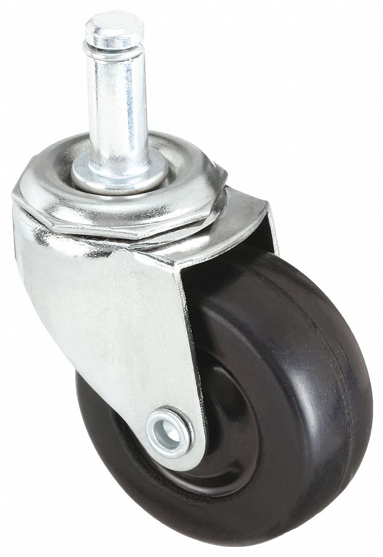 FRICTION-RING STEM CASTER, 2 IN WHEEL DIAMETER, 75 LB, 2½ IN MOUNTING H, RUBBER, STANDARD