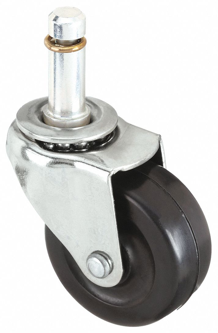 FRICTION-RING STEM CASTER, 2 IN WHEEL DIAMETER, 75 LB, 2½ IN MOUNTING H, RUBBER, STANDARD