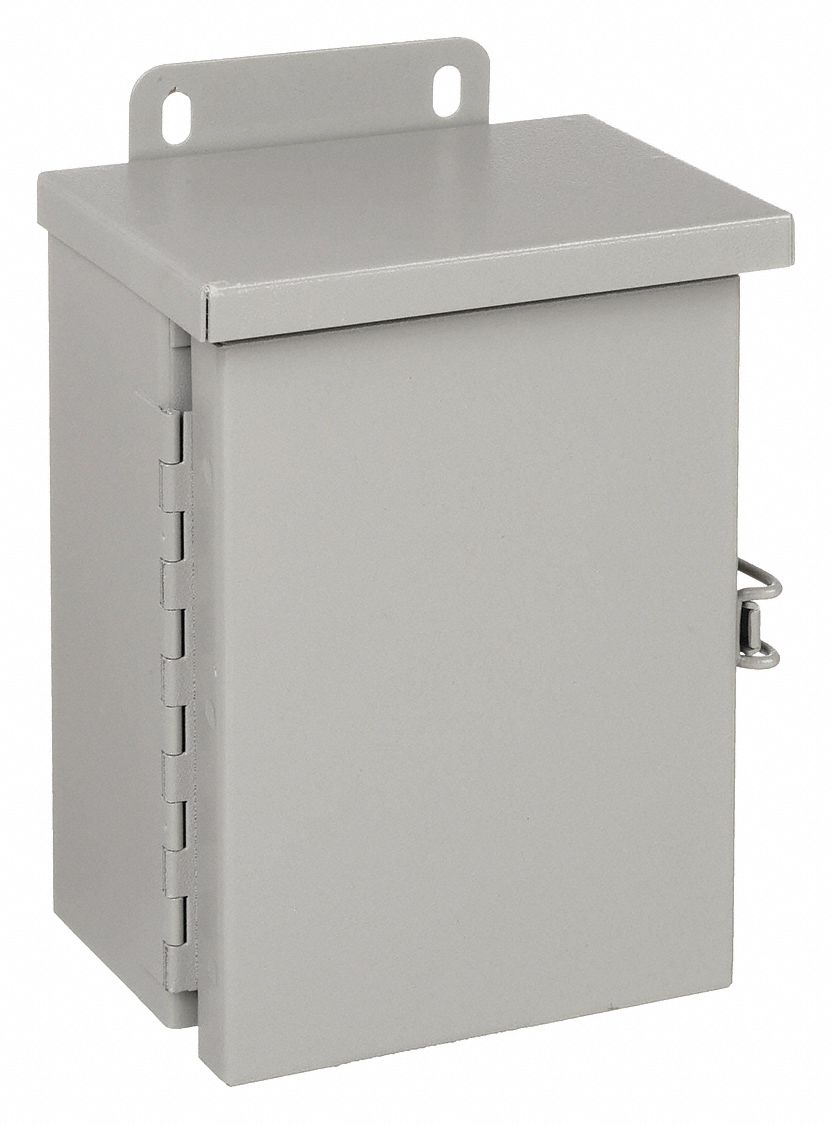 Enclosure: Steel, 8 in x 6 in x 4 in, 3R, Solid Cover, Hinged, Included, Painted