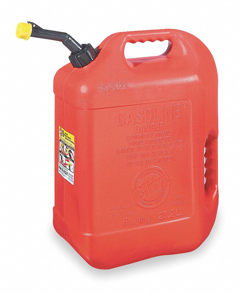 BLITZ USA Spill Proof Gas Can, Polyethylene, 6 gal. Capacity, 18-1/2