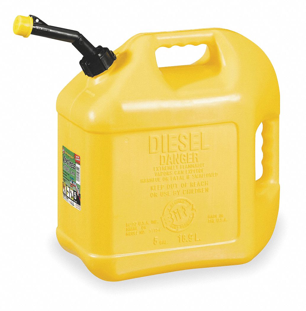 Spill Proof Diesel Fuel Can, 5 gal Capacity, 15" Height, 83/4" Width