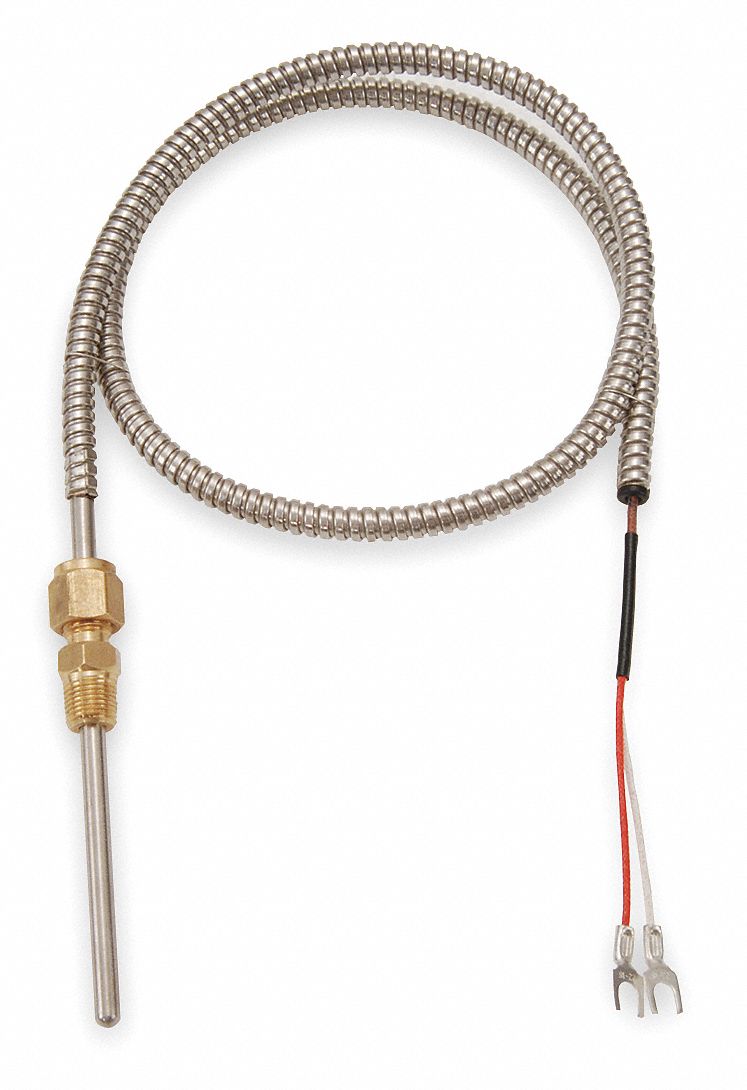 Thermocouple Probe: Type J, Grounded, 3/16 in x 4 in Probe Size, Spade Lugs