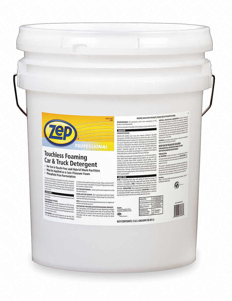 Touchless Foaming Vehicle Detergent: Bucket, Clear, Liquid, 5 gal Container Size