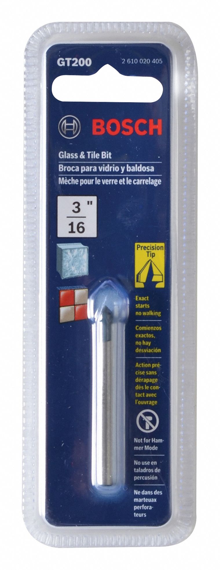 BOSCH Glass and Tile Drill Bit 3/16 in Drill Bit Size, 2 1/2 in Max