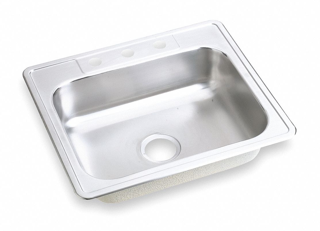 SINGLE BOWL DROP- IN SINK: ELKAY, 25 IN L, 22 IN W, 21 IN X 15¾ IN BOWL SIZE