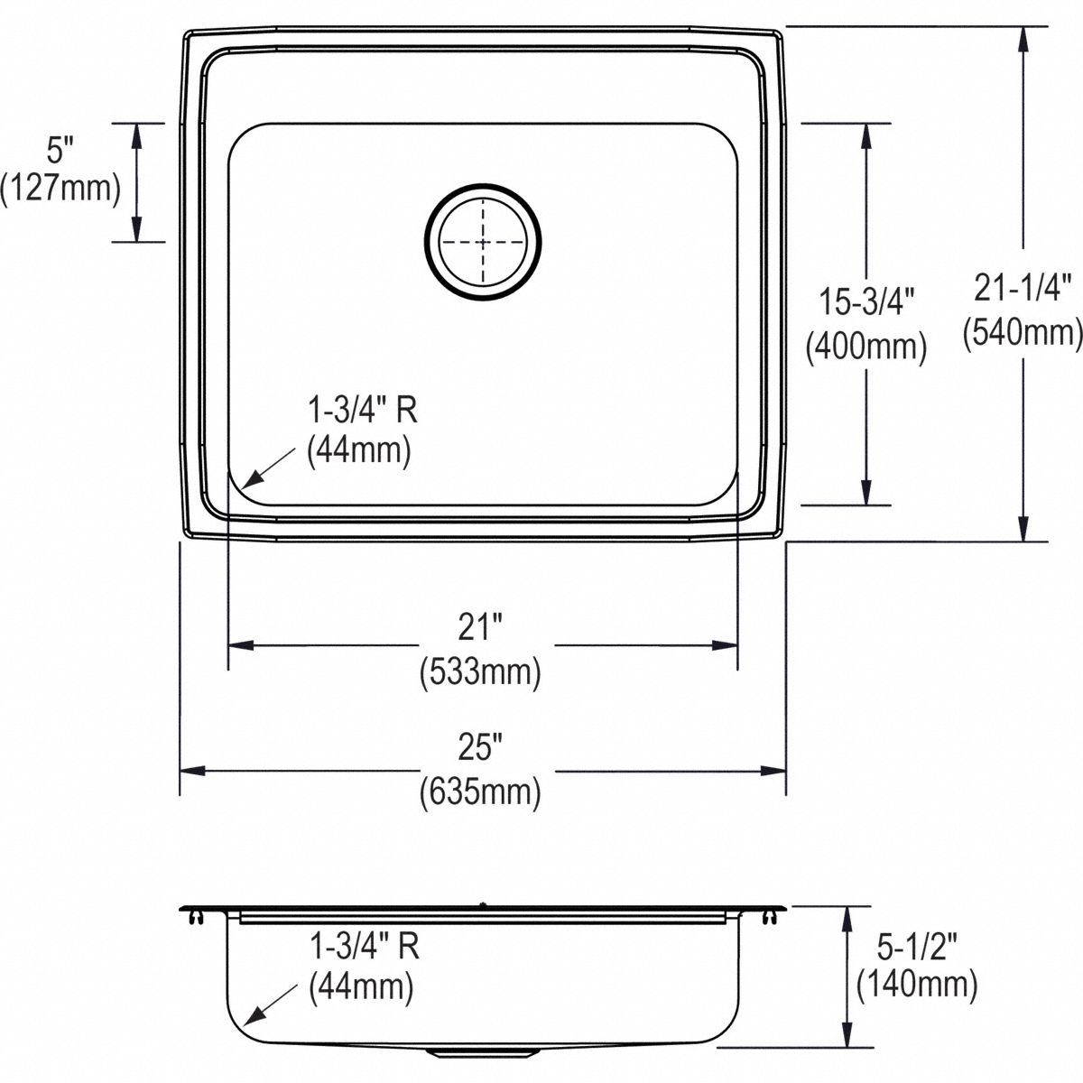 ELKAY Single Bowl Drop-in ADA Sink: Elkay, 25 in Overall Lg, 21 1/4 in ...