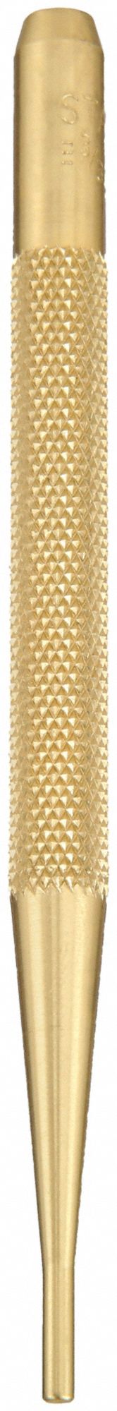 BRASS DRIVE PIN PUNCH, NON-SPARKING, 1/16 IN TIP DIA, 4 IN OVERALL L, ROUND, BRASS