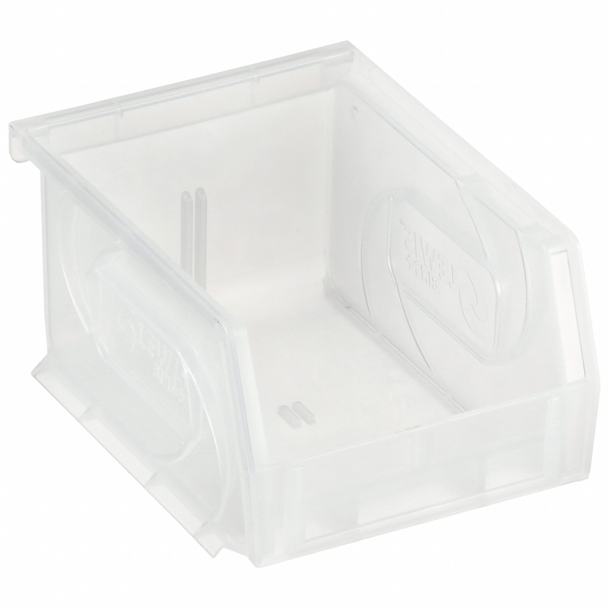 HANG AND STACK BIN, 4⅛ IN X 5⅜ IN X 3 IN, CLEAR, LABEL HOLDERS, 15 LB LOAD CAPACITY