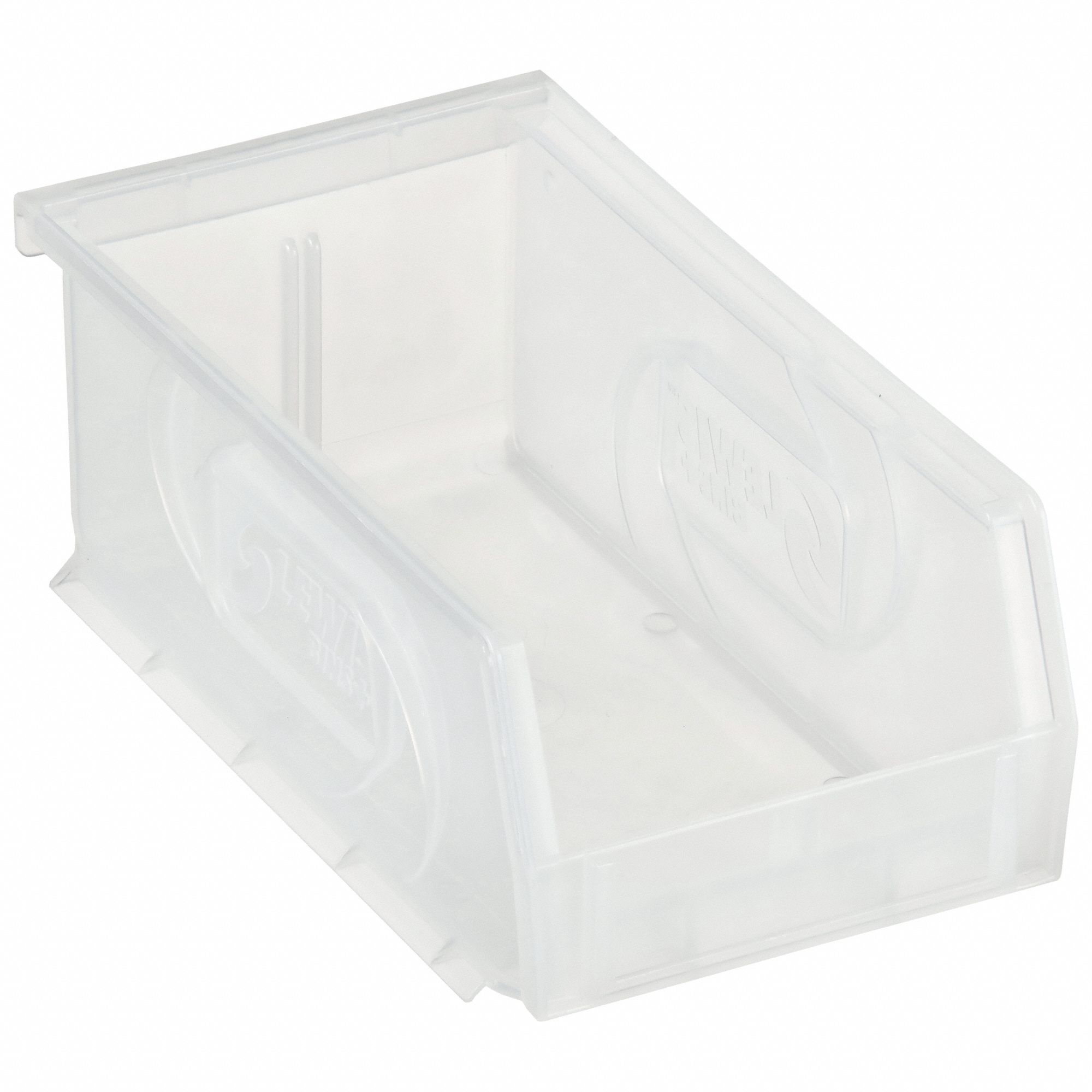 HANG AND STACK BIN, 4⅛ IN X 7⅜ IN X 3 IN, CLEAR, LABEL HOLDERS, 15 LB LOAD CAPACITY