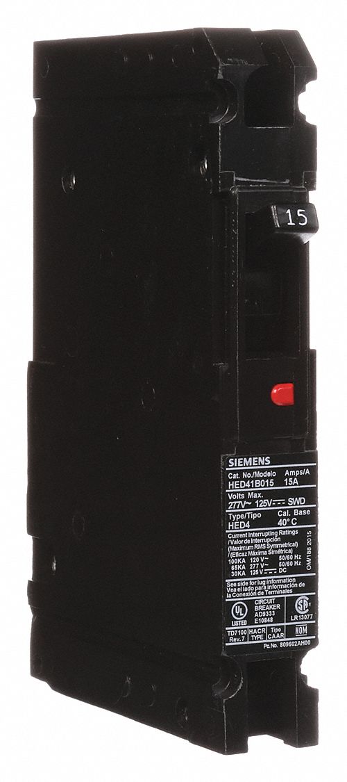 Molded Case Circuit Breaker: 15 A Amps, 65kA at 277V AC, Fixed, Load Side Lug, Any