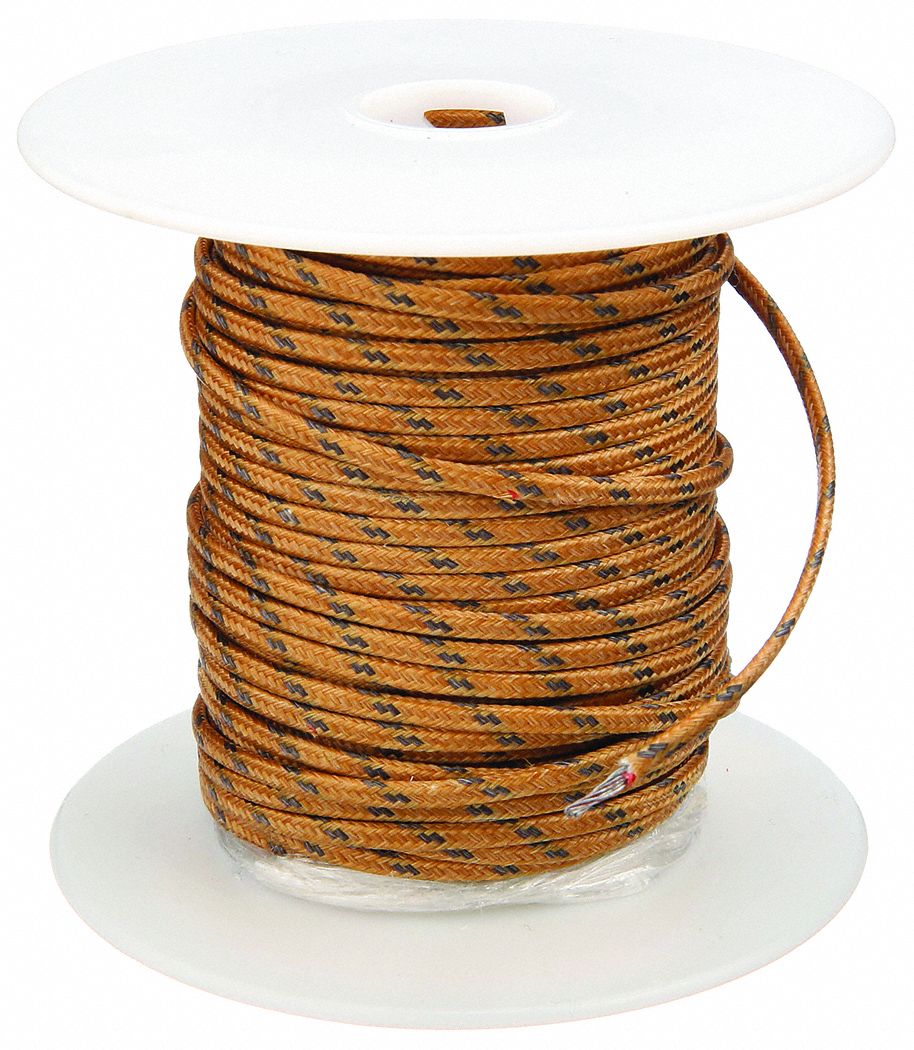 THERMOCOUPLE WIRE, TYPE J, 24 AWG WIRE SIZE, 100 FT WIRE L, STRANDED, FIBREGLASS, BROWN