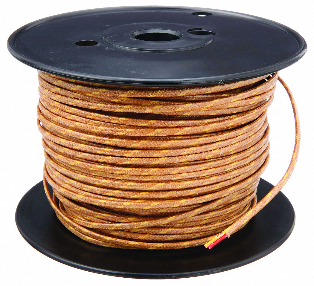 TEMPCO Thermocouple Wire, 20 AWG, Fiberglass, K, 100 Ft., Brown - 5ZY35 ...