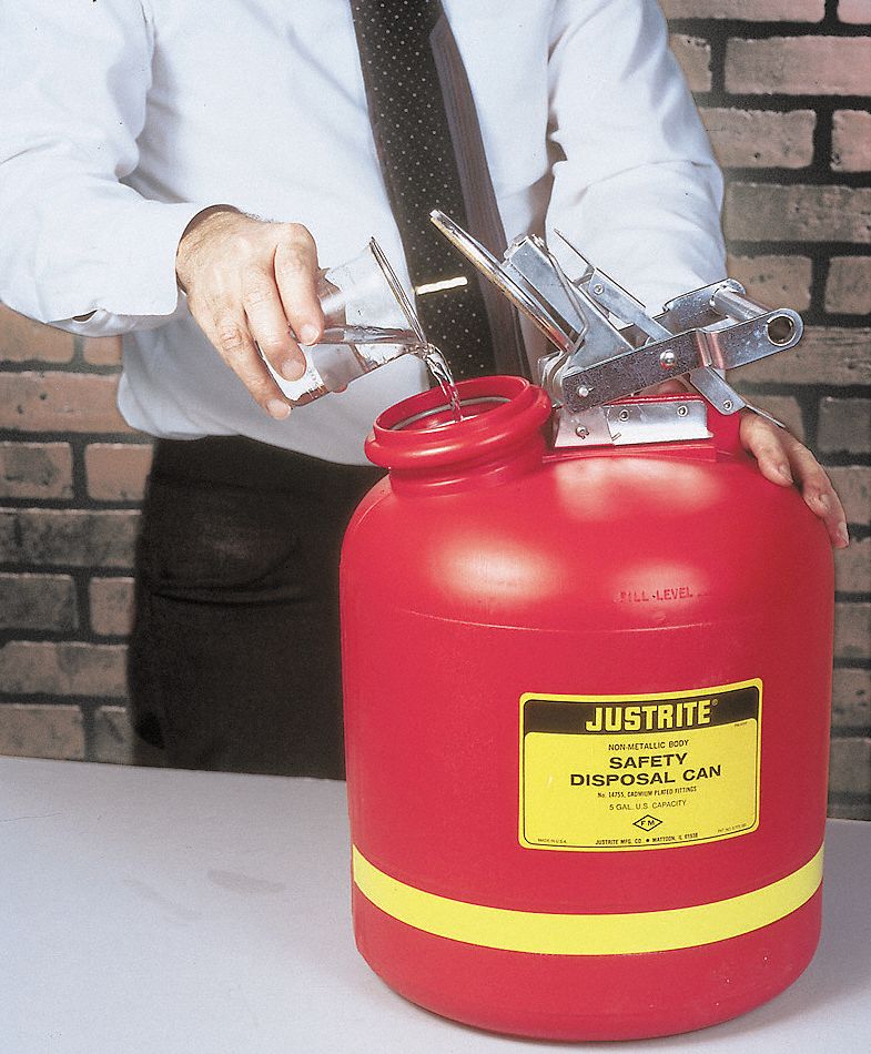 LIQUID SAFETY DISPOSAL CAN, 5 GAL, RED, PE/SS, 20 IN H, 12 IN OD, FOR CORROSIVES/FLAMMABLES