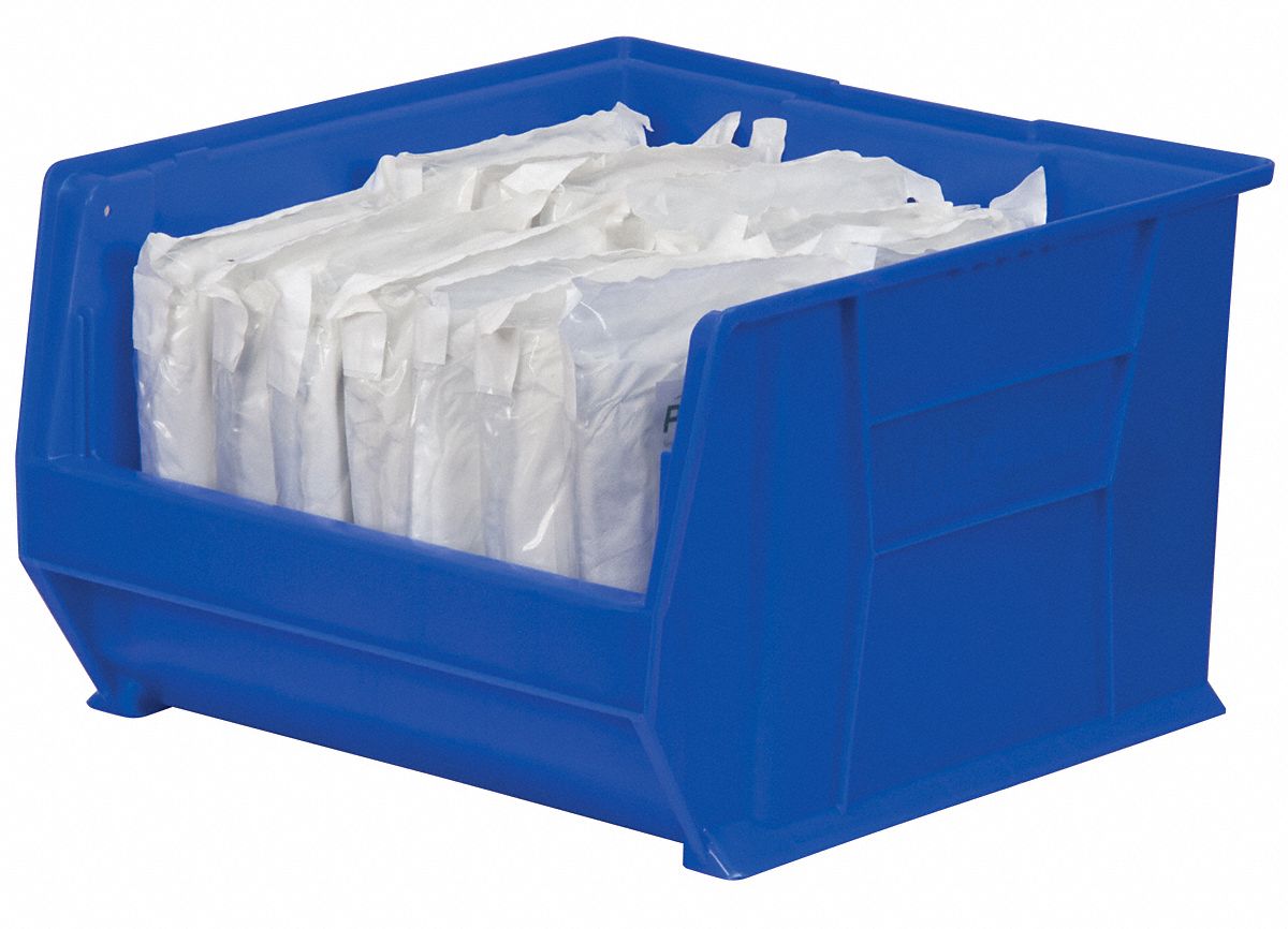 AKROMILS Super Size Bin 20 in Overall Lg, 18 3/8 in x 12 in, Blue, Stackable, 300 lb Load