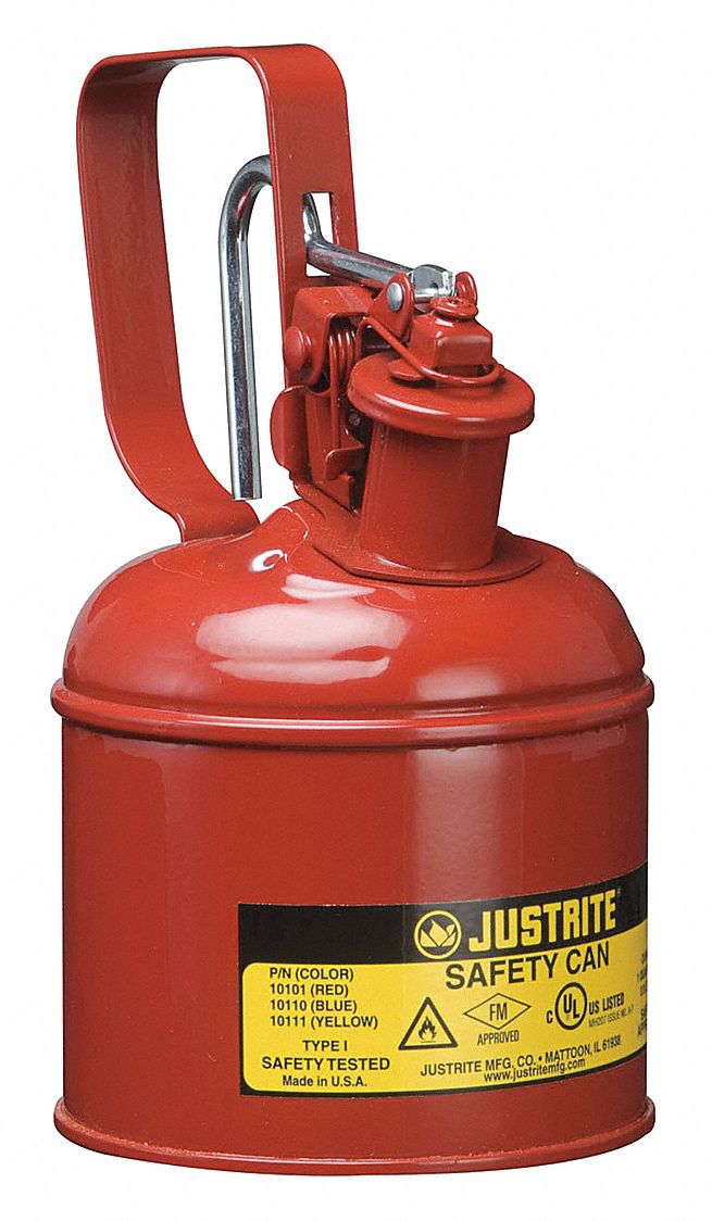 1 QUART (1 L) TYPE I SAFETY CAN, RED, GALVANIZED STEEL, 8¼ IN H, 4⅜ IN OD, FOR FLAMMABLES