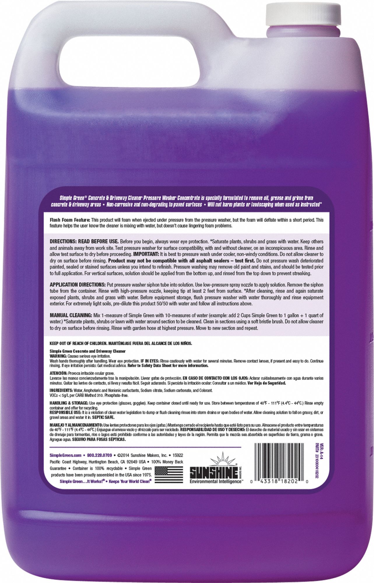 Simple Green Oxy Solve Concrete and Driveway Pressure Washer Cleaner,  Purple, Unscented, 128 Fl.Oz