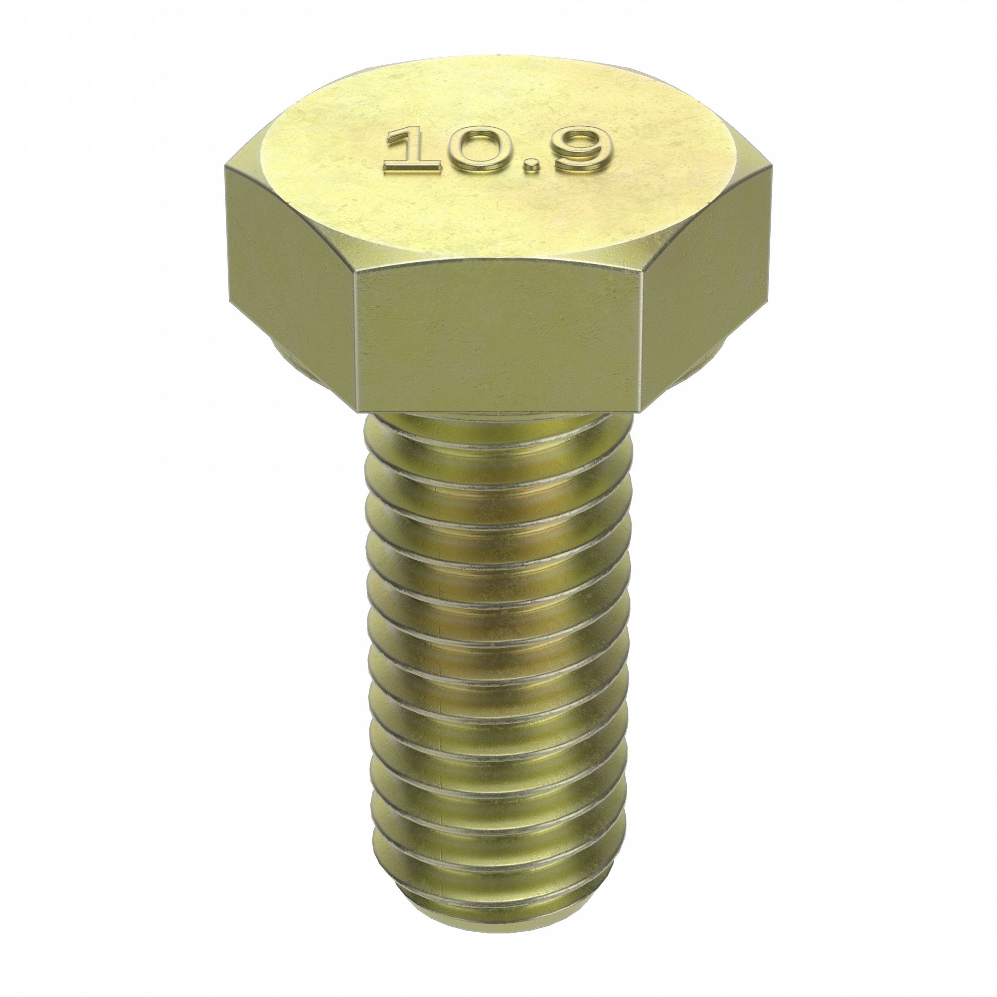 Hex Head Cap Screw: Steel, Class 10.9, Zinc Yellow, M10-1.25, Fine, 20 mm lg, Fully Threaded, 100 PK