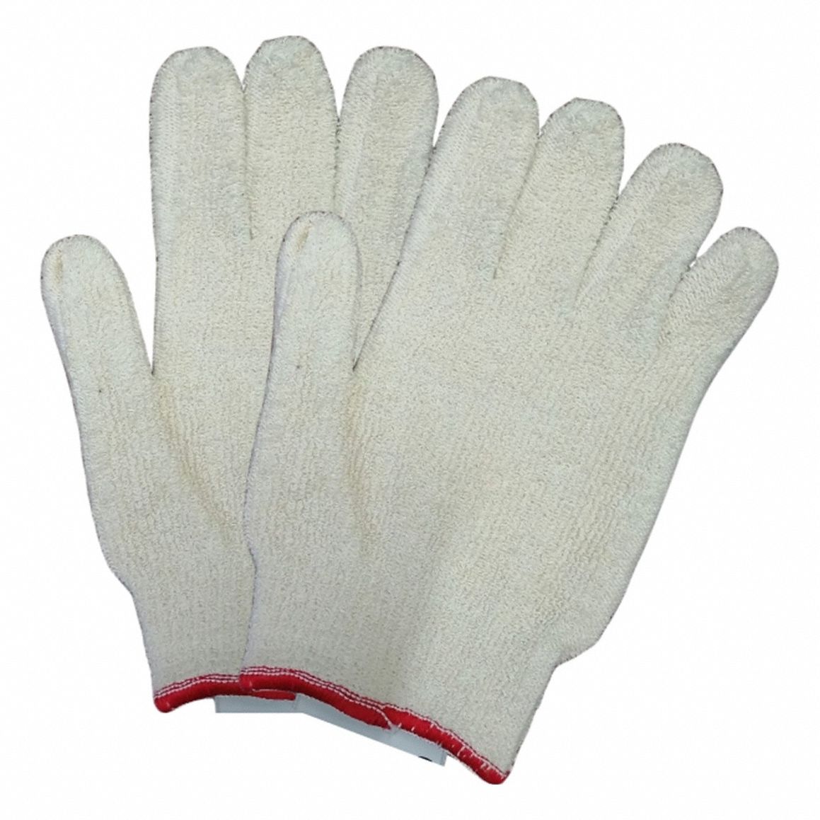 Knit Gloves: S ( 7 ), Glove Hand Protection, Uncoated, 250°F Max Temp, Cotton, Beige, 1 PR