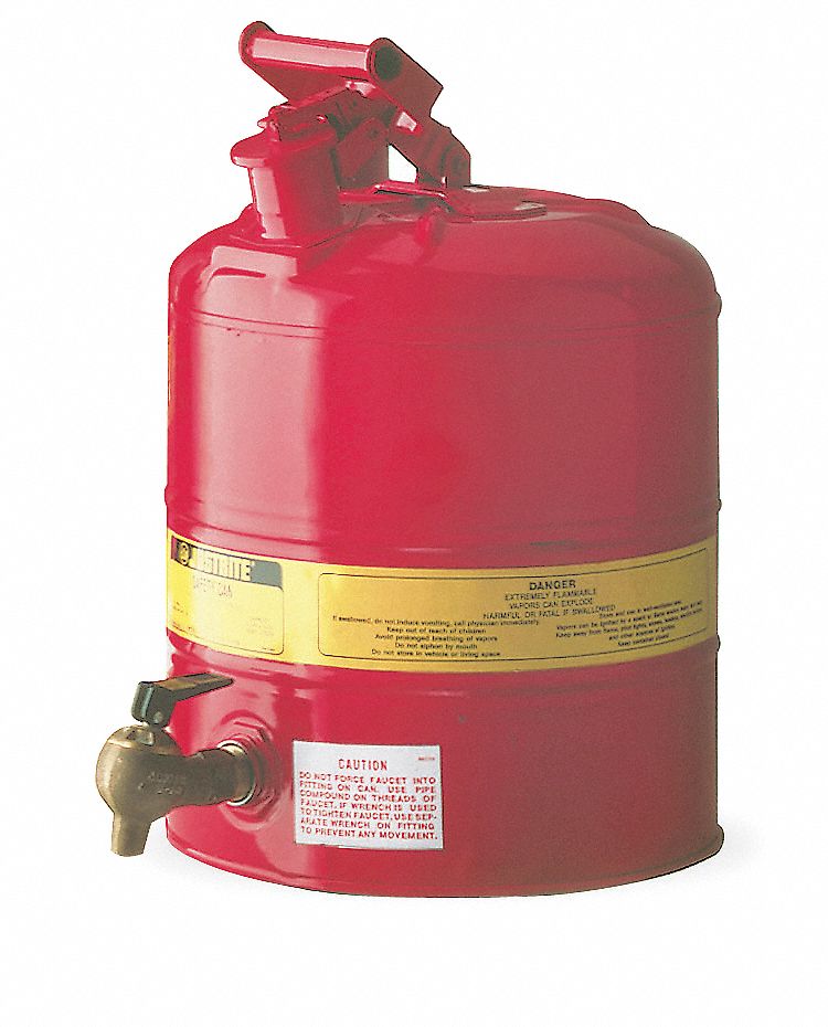 Type I Safety Can: For Use With Flammables, 5 gal Capacity, Powder Coated Steel, Red