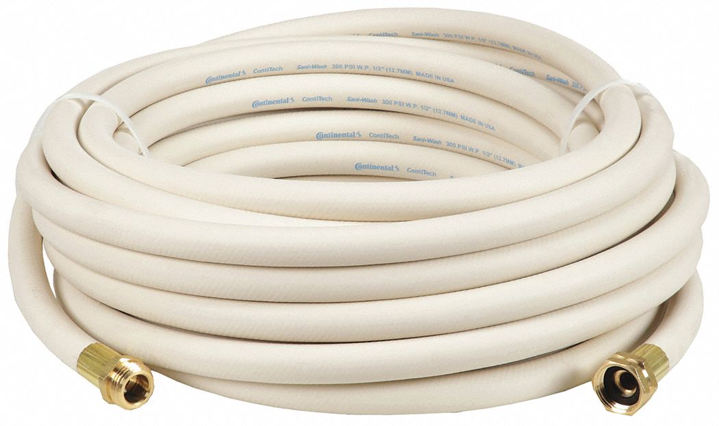 WASHDOWN HOSE: ½ IN HOSE ID, 300 PSI, -40 °  TO 200 ° F, WHITE, 50 FT HOSE LG, FGHT X MGHT