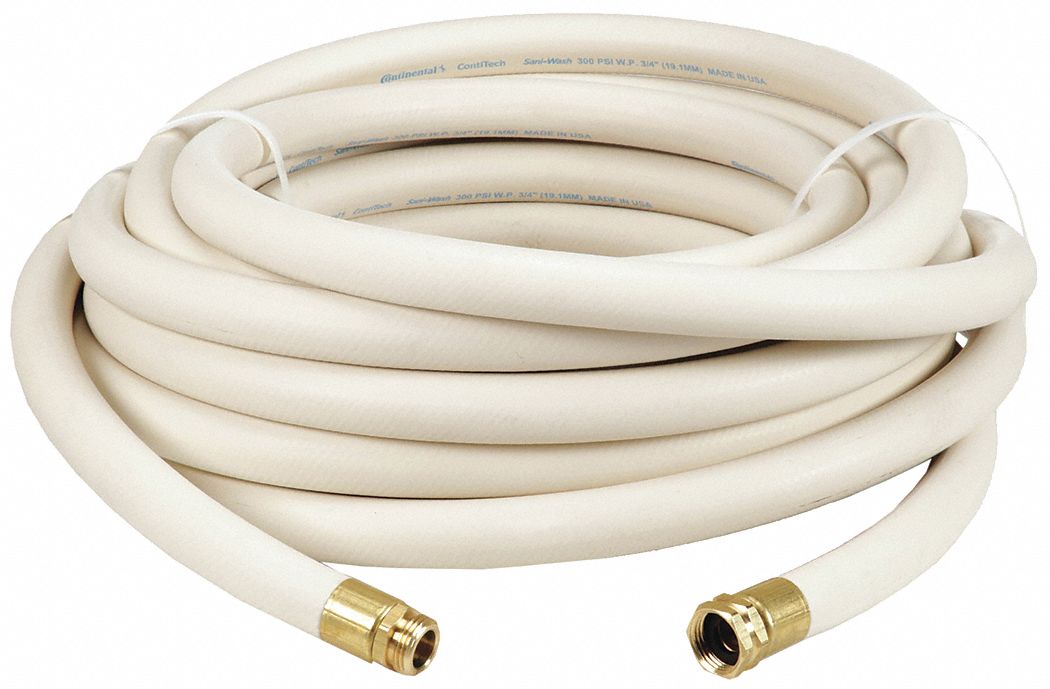 WASHDOWN HOSE: ¾ IN HOSE ID, 300 PSI, -40 °  TO 210 ° F, WHITE, 50 FT HOSE LG, FGHT X MGHT