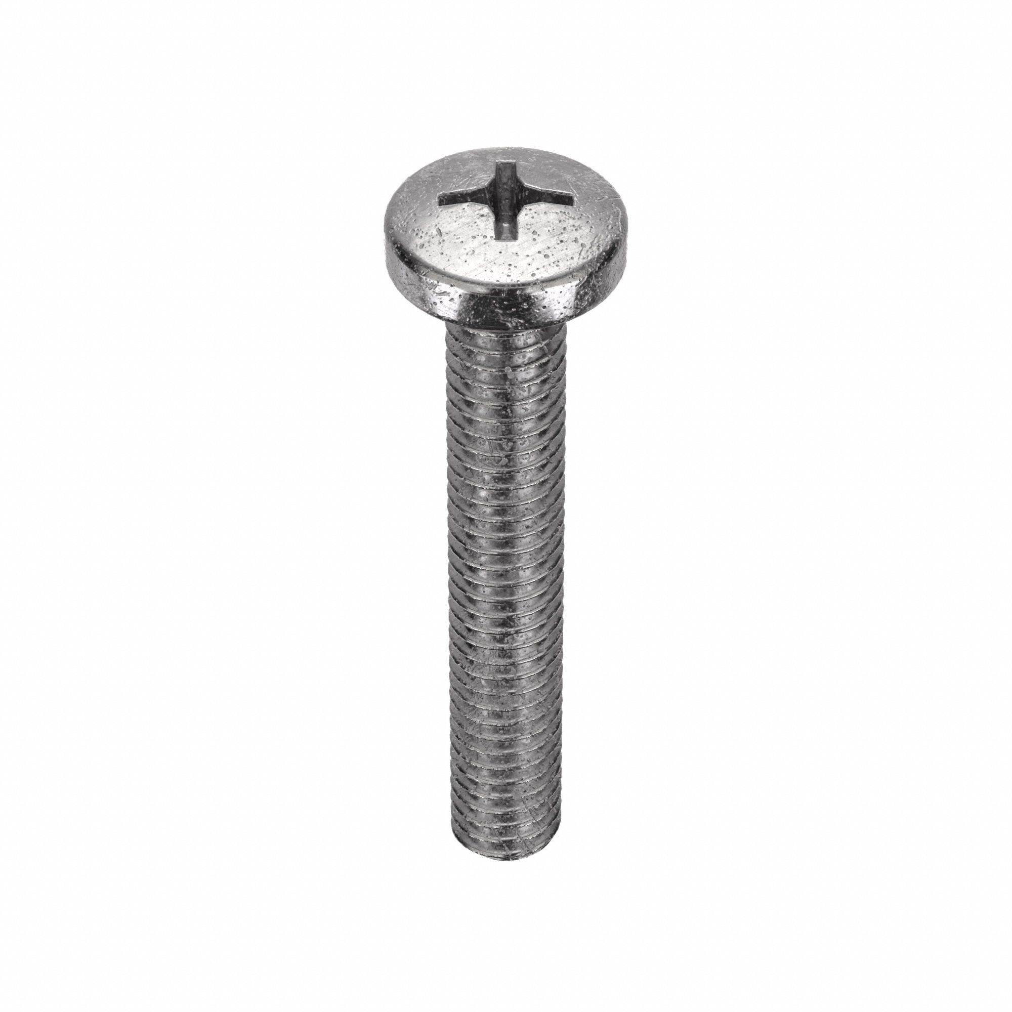 Machine Screw: 5/16"-18 Thread Size, 2 in Lg, 18-8, Stainless Steel, Plain, Pan, Phillips, 10 PK