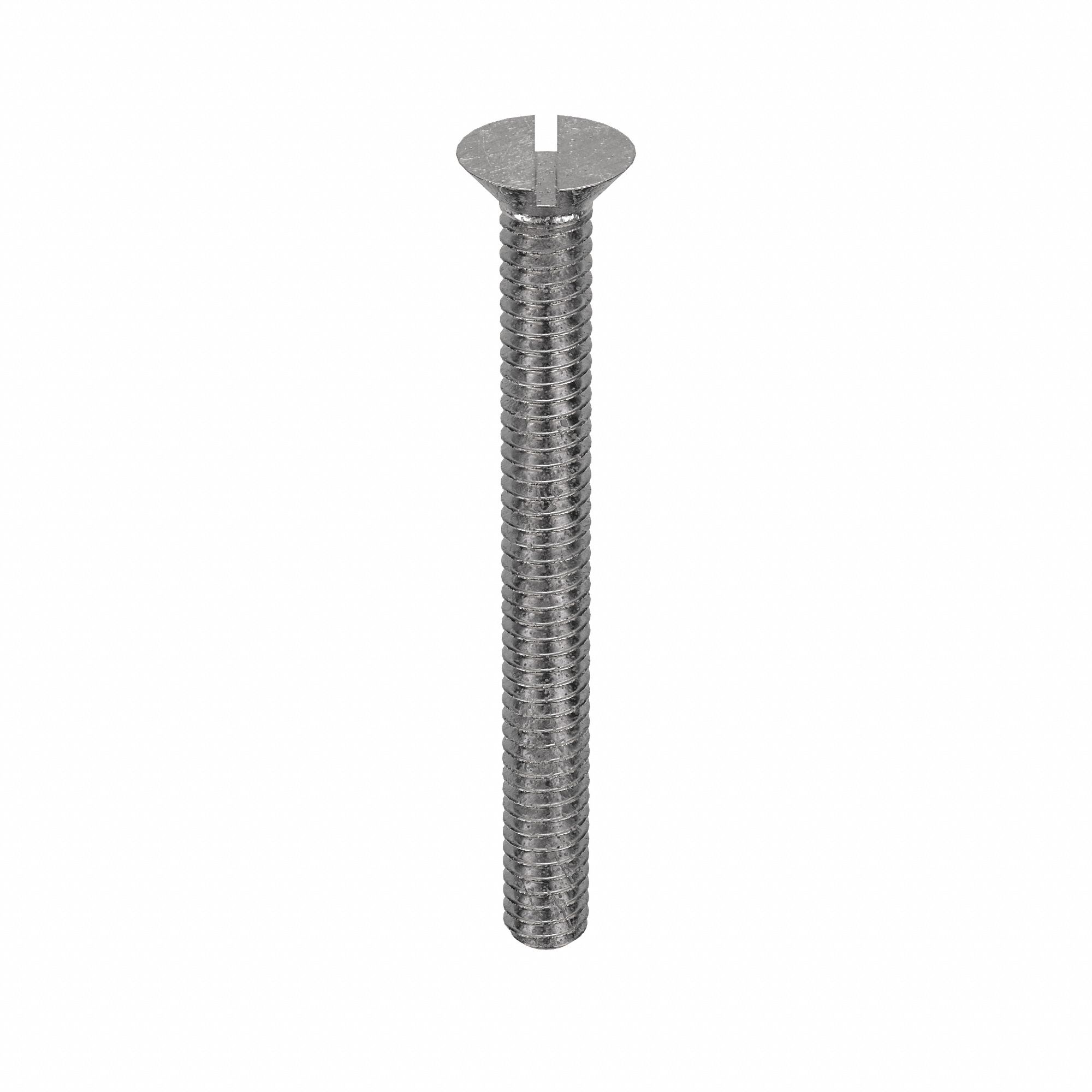 Machine Screw: 1/4"-20 Thread Size, 2 1/2 in Lg, 18-8, Stainless Steel, Plain, Flat, Slotted, 50 PK