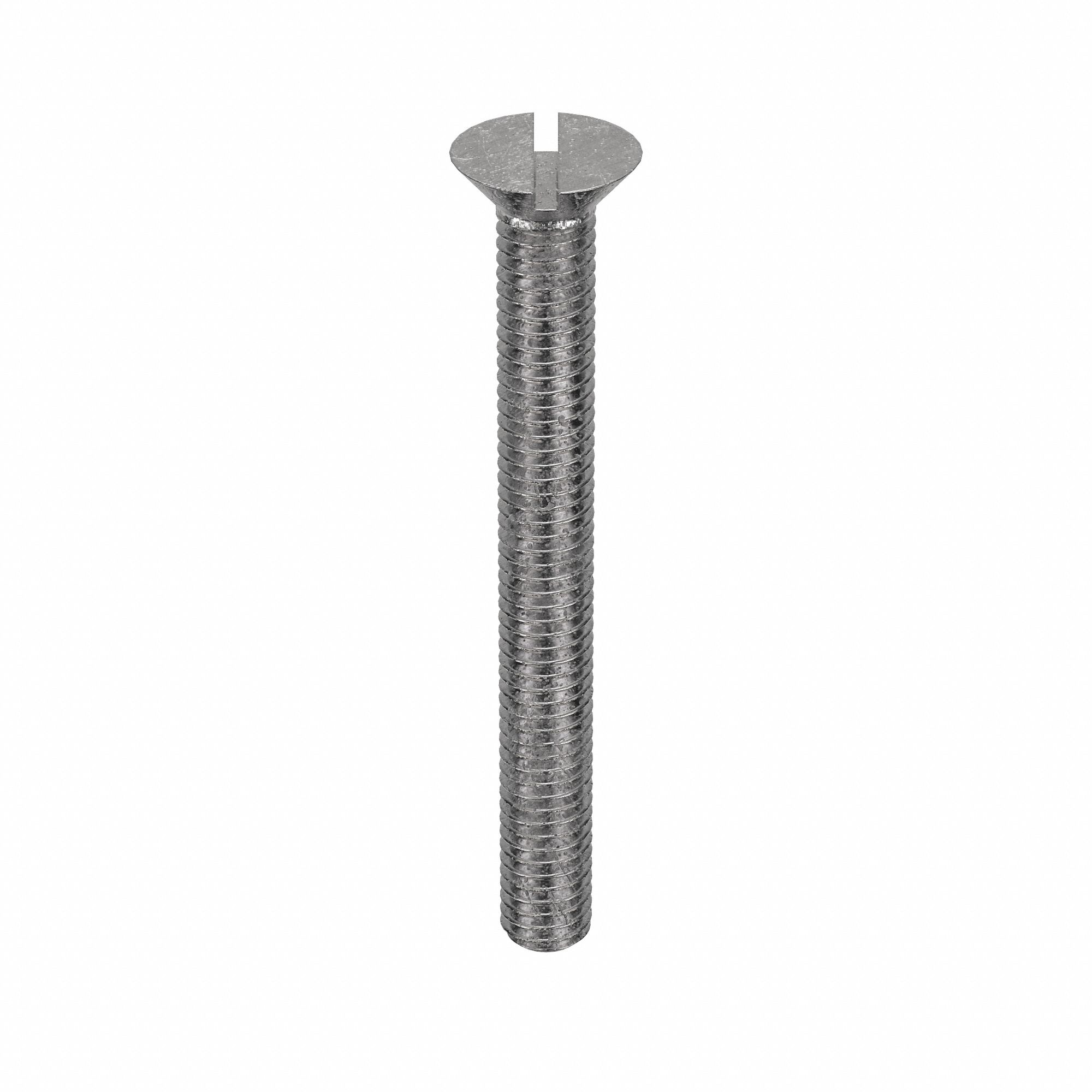 Machine Screw: 3/8"-16 Thread Size, 3 1/2 in Lg, 18-8, Stainless Steel, Plain, Flat, Slotted, 10 PK