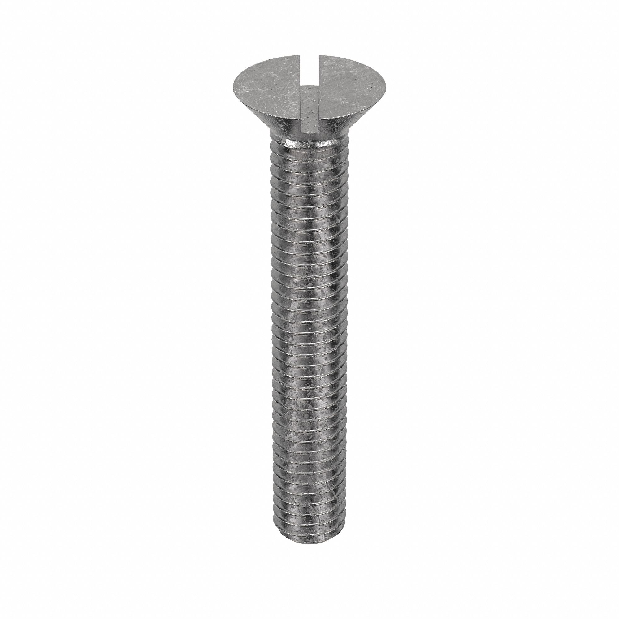 MACHINE SCREW, ⅜"-16 THREAD, 2½ IN L, 18-8 SS, PLAIN FINISH, FLAT, SLOTTED, 10 PK