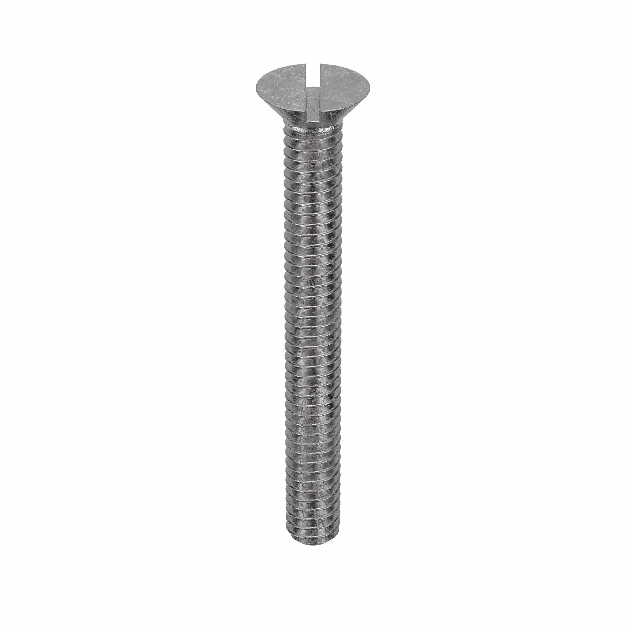 Machine Screw: 1/4"-20 Thread Size, 2 1/4 in Lg, 18-8, Stainless Steel, Plain, Flat, Slotted, 50 PK