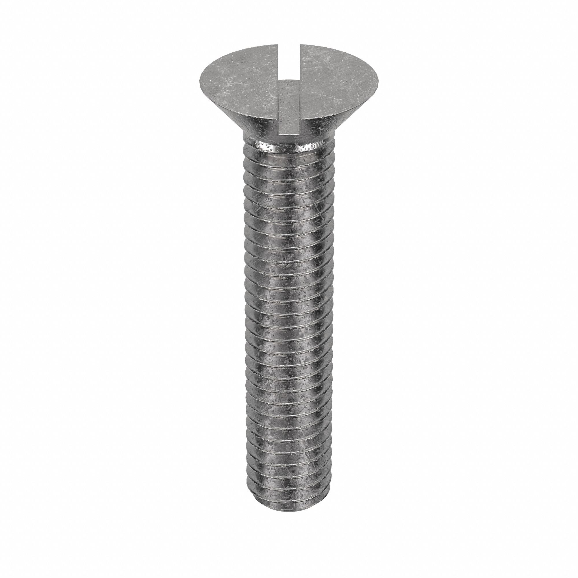 MACHINE SCREW, ⅜"-16 THREAD, 2 IN L, 18-8 SS, PLAIN FINISH, FLAT, SLOTTED, INCH, 10 PK