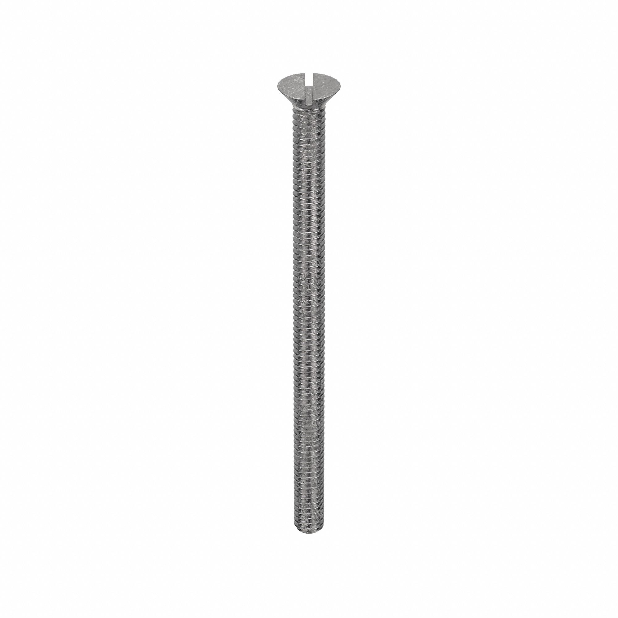 Machine Screw: 1/4"-20 Thread Size, 4 in Lg, 18-8, Stainless Steel, Plain, Flat, Slotted, 10 PK