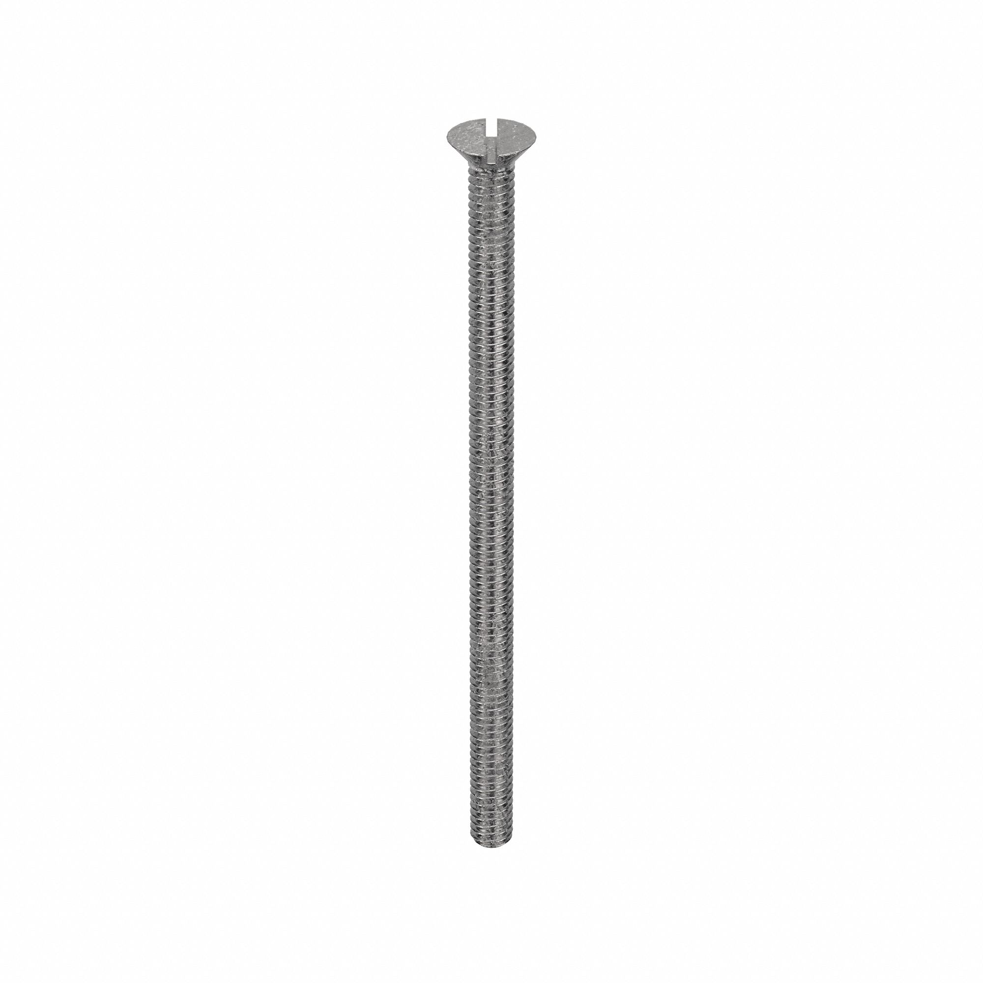 Machine Screw: 1/4"-20 Thread Size, 4 1/2 in Lg, 18-8, Stainless Steel, Plain, Flat, Slotted, 10 PK