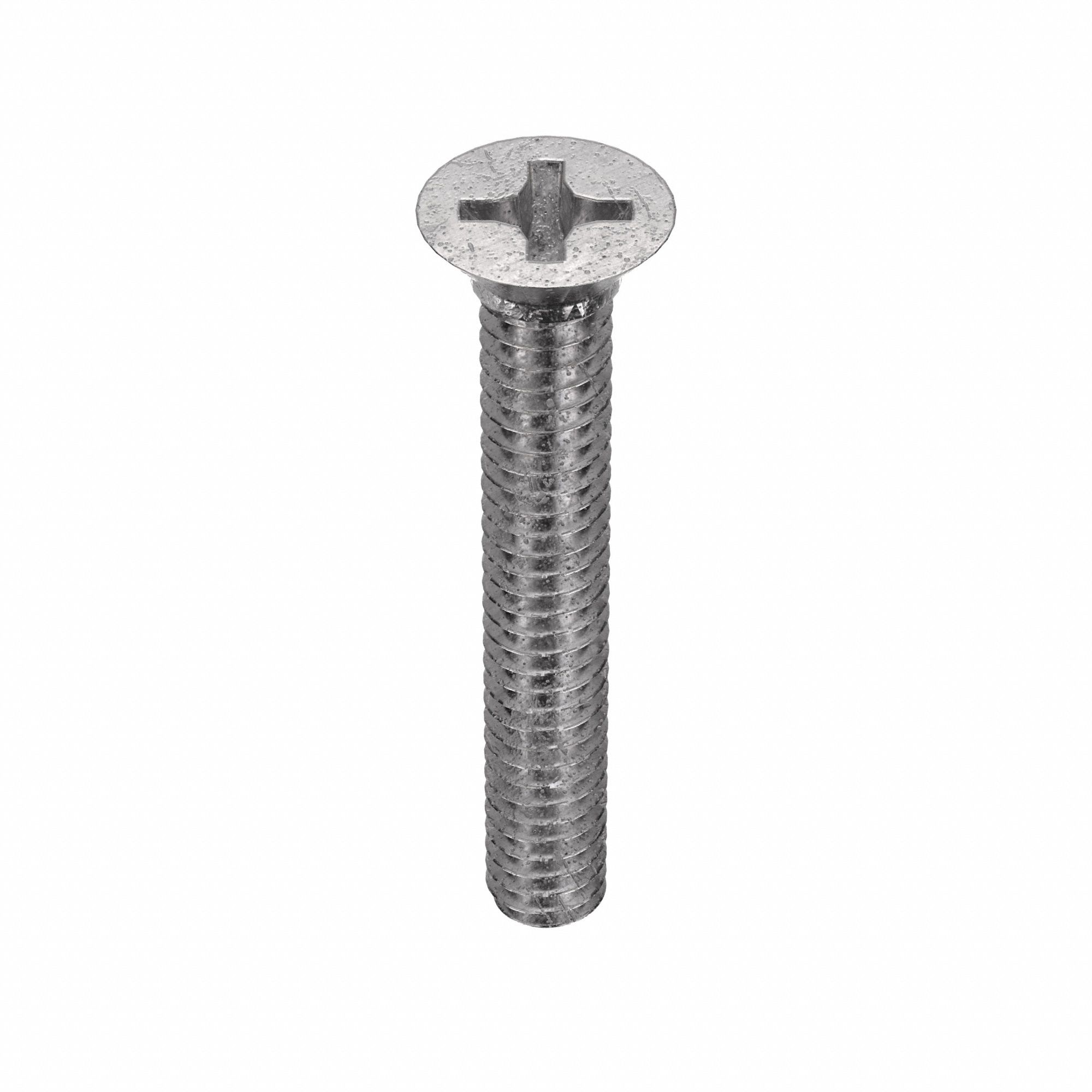 Machine Screw: 1/4"-20 Thread Size, 1 3/4 in Lg, 18-8, Stainless Steel, Plain, Flat, Phillips, 50 PK
