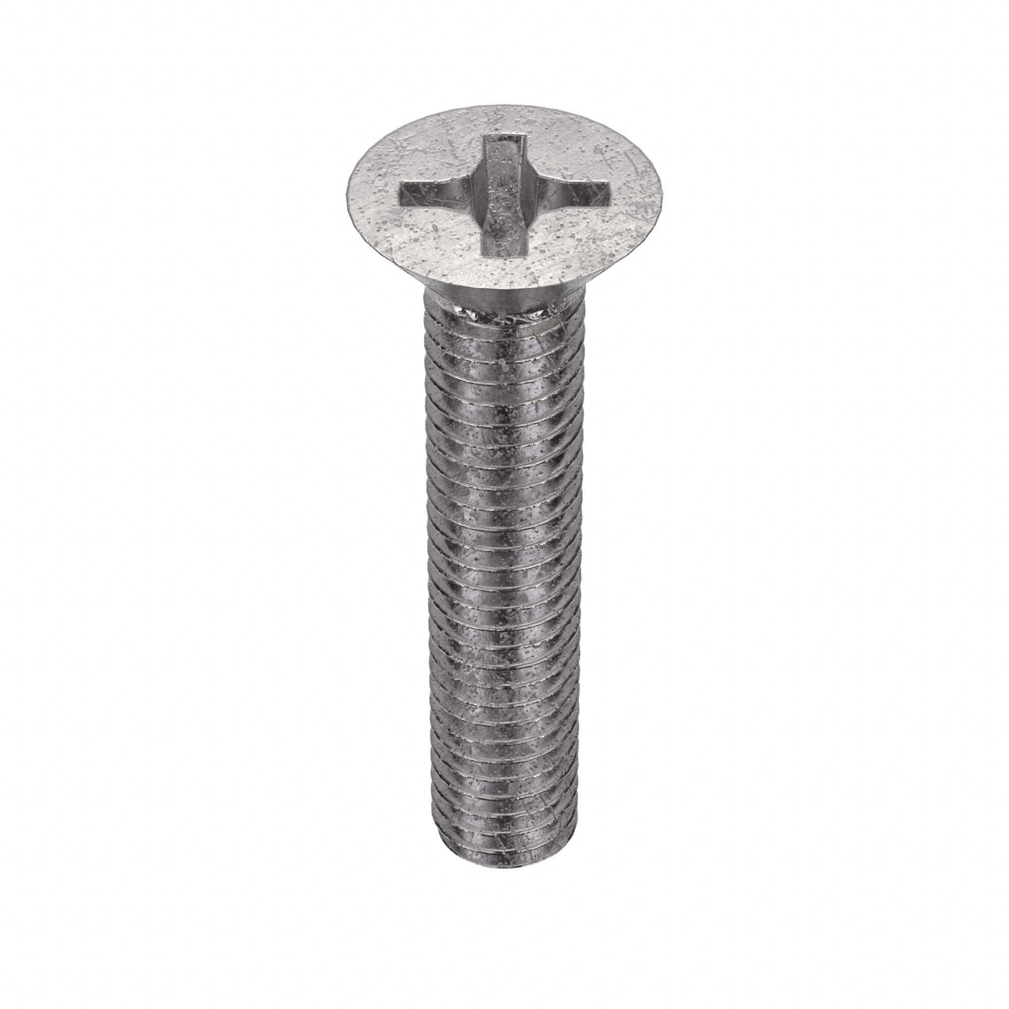 MACHINE SCREW, ⅜"-16 THREAD, 2 IN L, 18-8 SS, PLAIN FINISH, FLAT, PHILLIPS, 10 PK