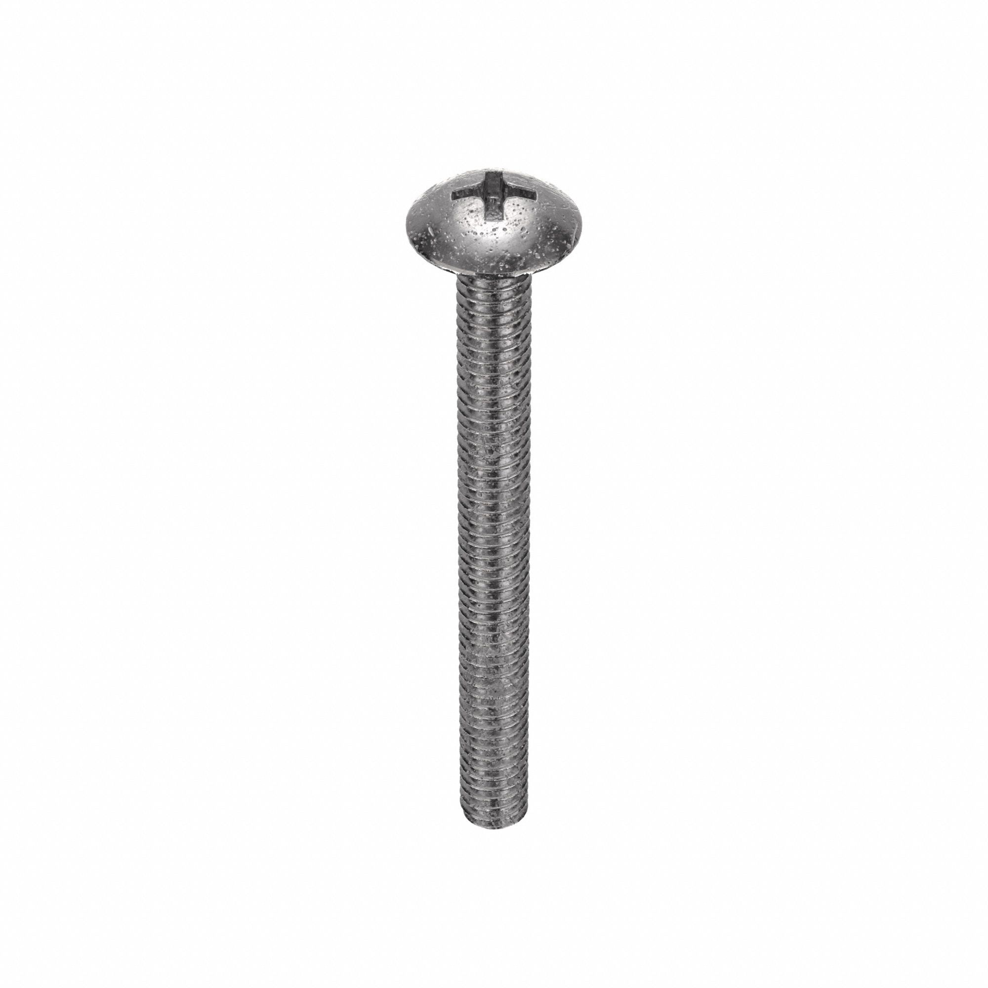 Machine Screw: 1/4"-20 Thread Size, 2 1/2 in Lg, 18-8, Stainless Steel, Plain, Truss, 25 PK