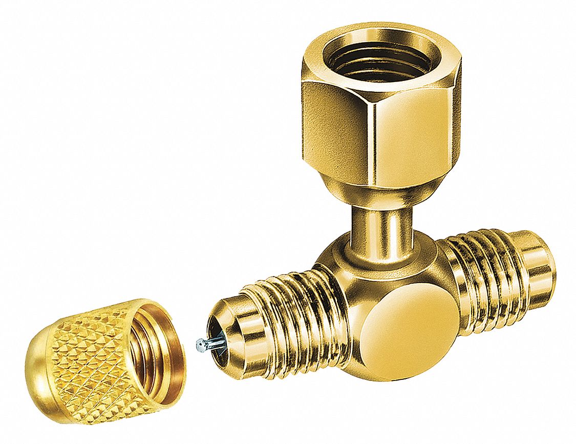 1/4" Brass SAE Flare Access Valve with 1/4" Copper Extension Tube Brass Cap