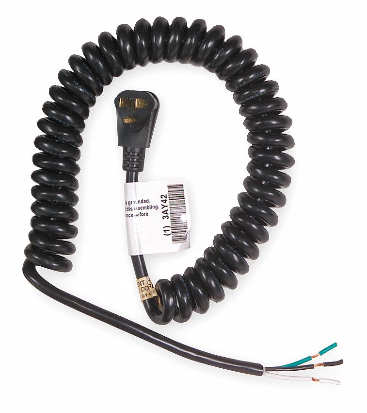 POWER FIRST Coiled Power Cord, 16 AWG, Number of Conductors 3, PVC