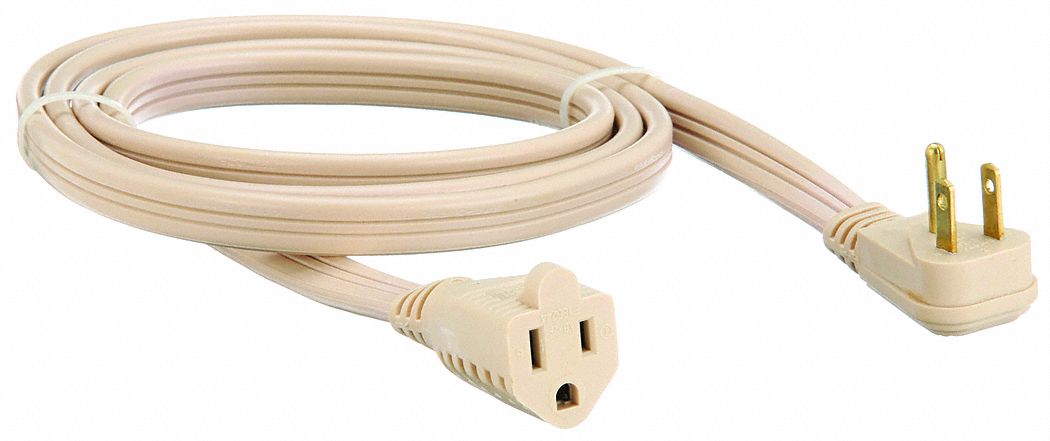Extension Cord: 6 ft Cord Lg, 14 AWG Wire Size, 14/3, SPT-3, NEMA 5-15P, Beige
