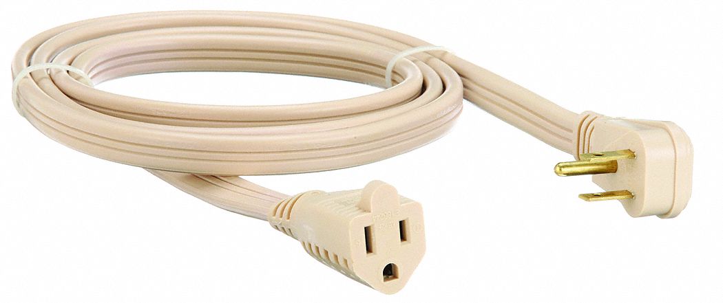 Extension Cord: 9 ft Cord Lg, 14 AWG Wire Size, 14/3, SPT-3, NEMA 5-15P, Beige