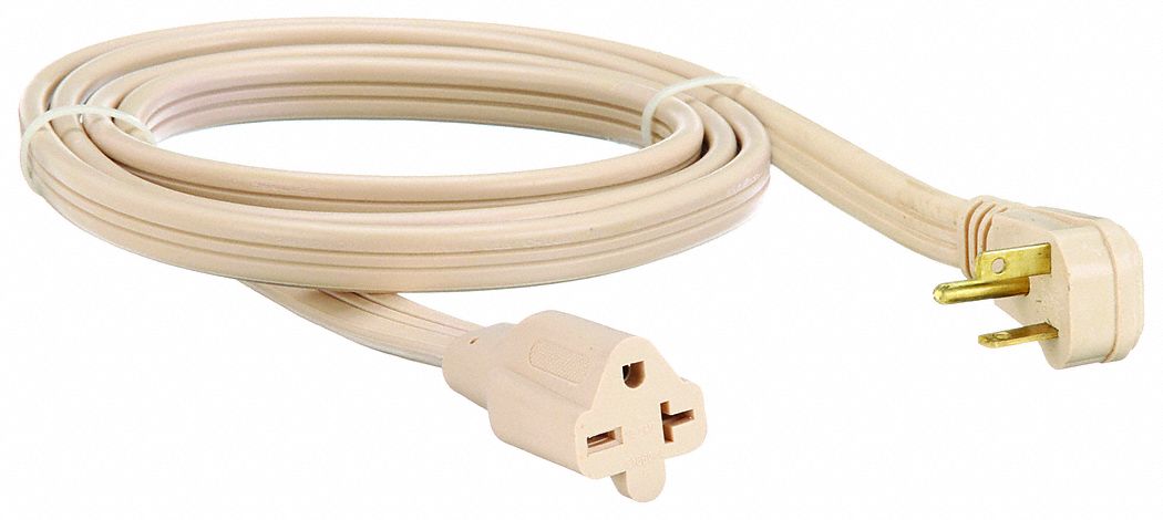 Extension Cord: 9 ft Cord Lg, 12 AWG Wire Size, 12/3, SPT-3, NEMA 6-20P, Beige