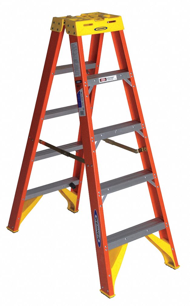 TWIN STEPLADDER, 5 FT LADDER SIZE, FIBREGLASS, 300 LB LOAD CAPACITY, 23 LB W