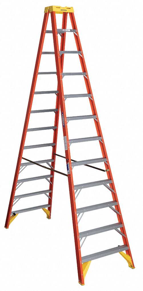 TWIN STEPLADDER, 12 FT LADDER SIZE, FIBREGLASS, 300 LB LOAD CAPACITY, 69 LB W