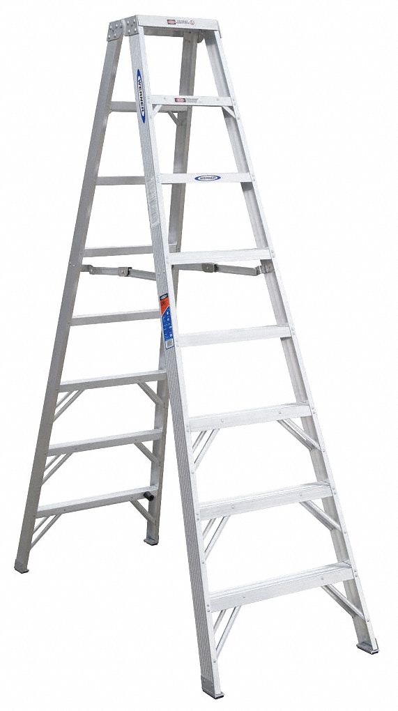 Twin Stepladder: 8 ft Ladder Size, Aluminum, 300 lb Load Capacity, 31 lb Wt