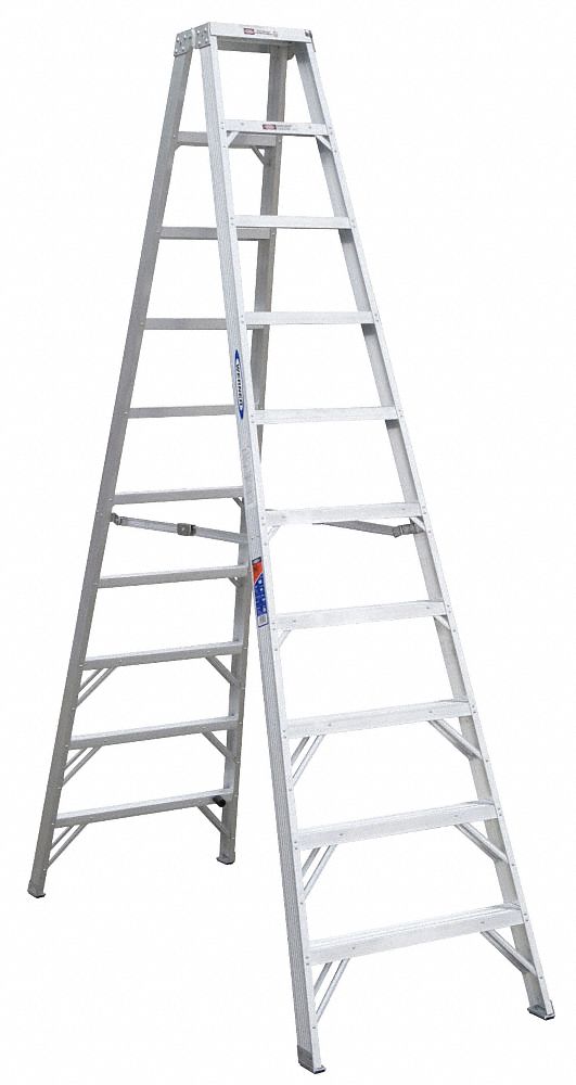 Twin Stepladder: 10 ft Ladder Size, Aluminum, 300 lb Load Capacity, 44 lb Wt
