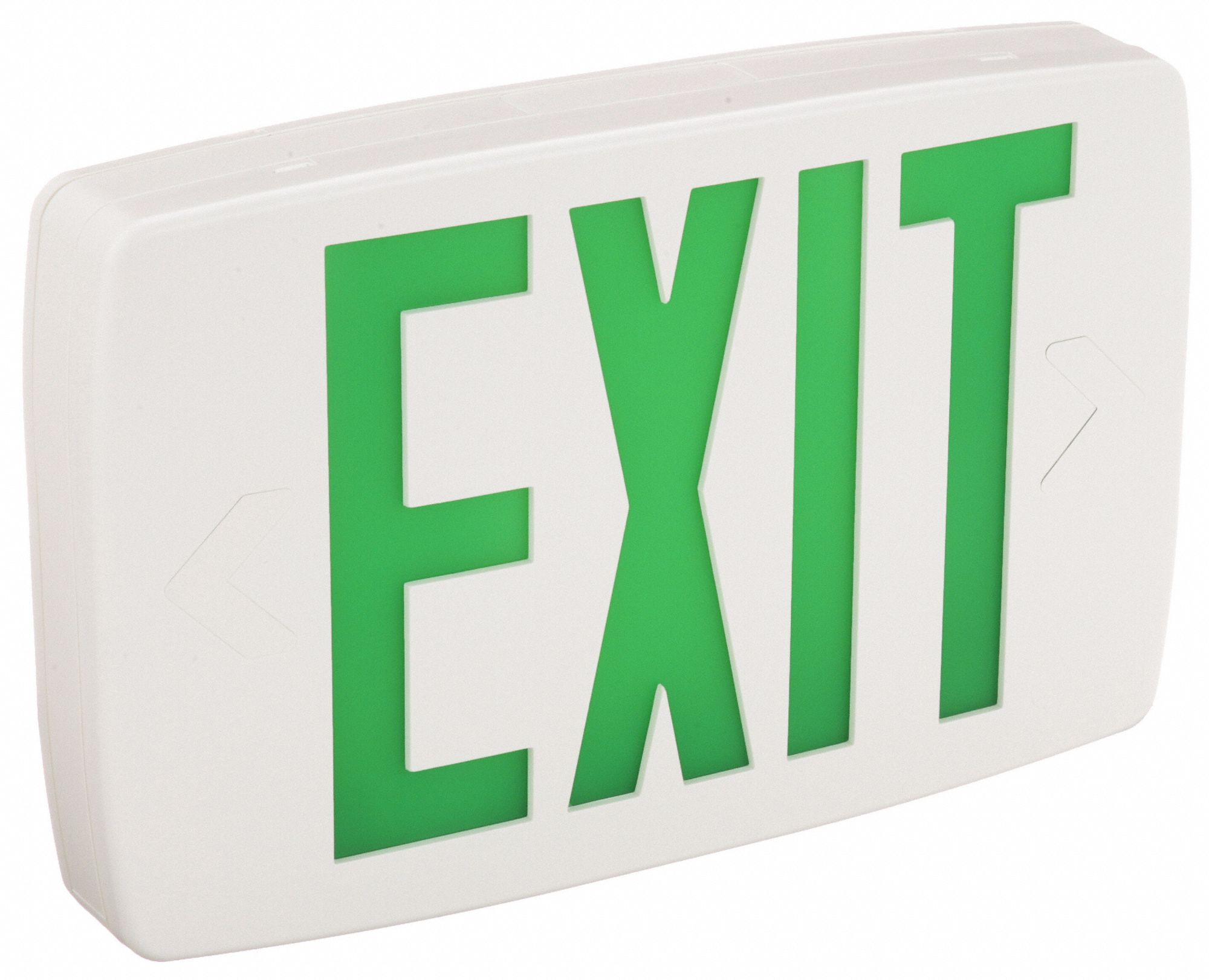 Exit Sign: Emergency Battery Backup, LED, White, Green, 1 Faces, Ceiling, Nickel Cadmium, White