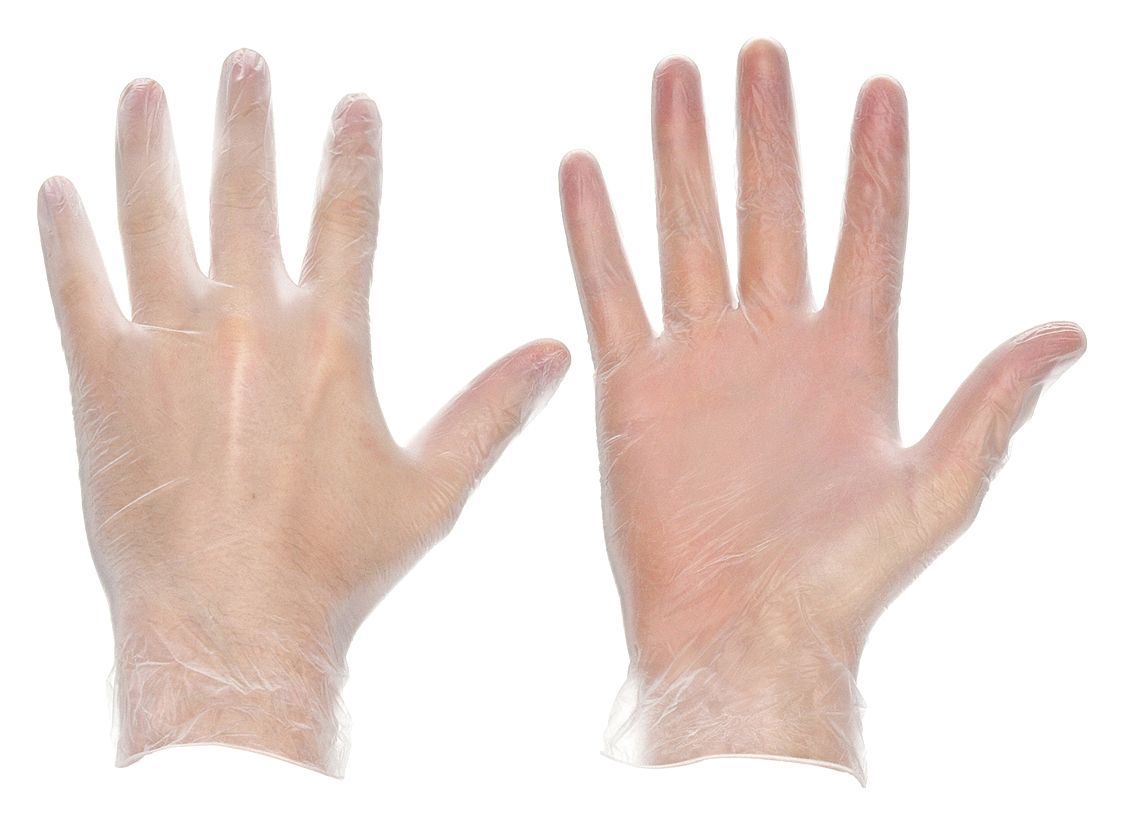 DISPOSABLE GLOVES, FOOD-GRADE, L (9), 3 MIL, POWDERED, VINYL, SMOOTH, 100 PK
